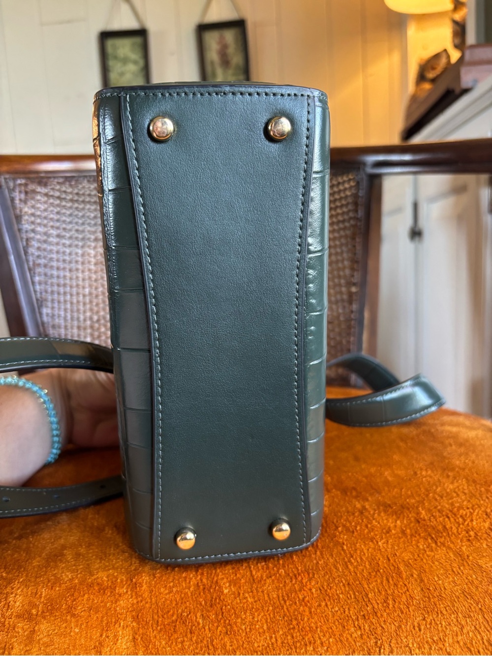 Coach Morgan Top Handle Satchel Croc Embossed Leather Green Crossbody Bag - Picture 10 of 16